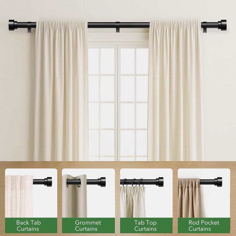 Time Forest Black Curtain Rods for Windows 32 to 150 Inch (2.6-12.5 Feet), 1 Inch Diameter Adjustable Heavy Duty Extra Long Curtain Rod, Modern Style Indoor Outdoor Window Drapery Rods with End Caps - Image 5
